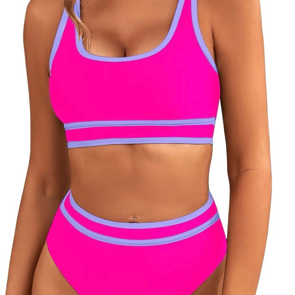 NEW Vibrant Pink and Purple Trim Bikini Set size Large